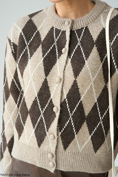 ibeeka Baklava pattern mink brown buttoned cardigan