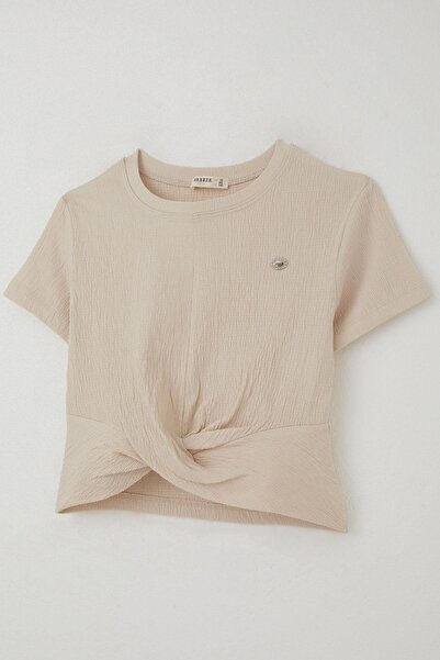 Breeze Κοριτσίστικο μπλουζάκι με κεντημένο μέρος στην κοιλιά, λεπτομερές σχέδιο, ηλικία 9-16 ετών, μπεζ