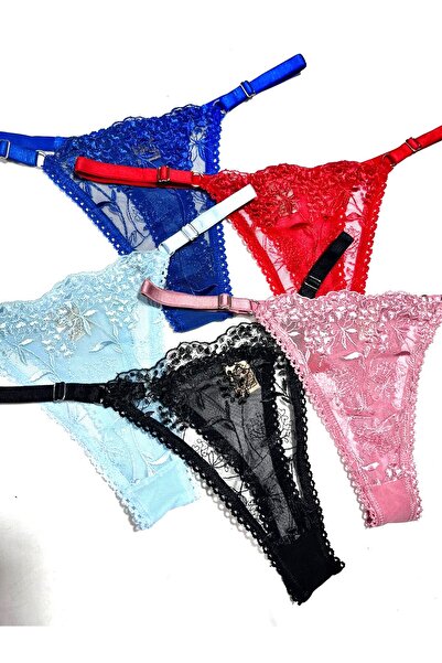 mendoza store Chiloți tanga cu model de inimă mică din dantelă, pachet de 5