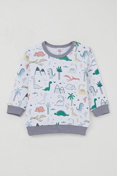 Breeze Baby Boy Tracksuit Set with Shoulder Patches, Cute Dinosaurs Pattern, 4 Months-1 Year Old, White