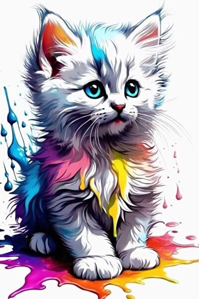 ALAYRA International Cute Colour Splash Kitten Canvas Framed Art – Modern Pla...