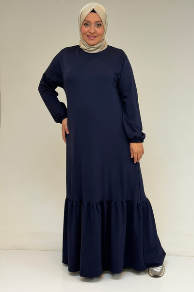 Eslina 52033 Plus Size Skirt Ruffled Modal Dress - Indigo
