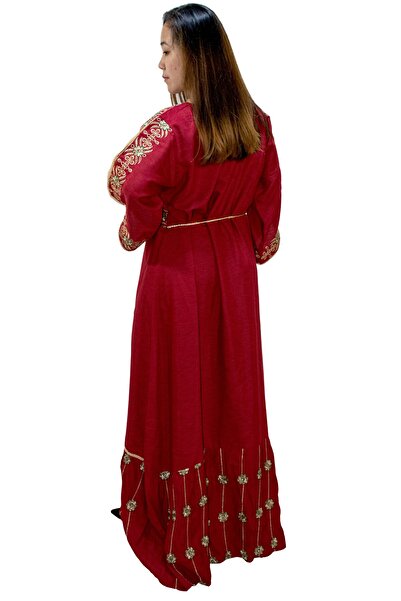 Zainah Regal Embroidered Maxi Jallabiya / Kaftan | 3/4 Sleeve, Included Belt & Sweeping Hem Border