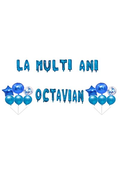 OEM Комплект балони "Честит рожден ден" "Октавиан", украса за торта, син, 35 бр.