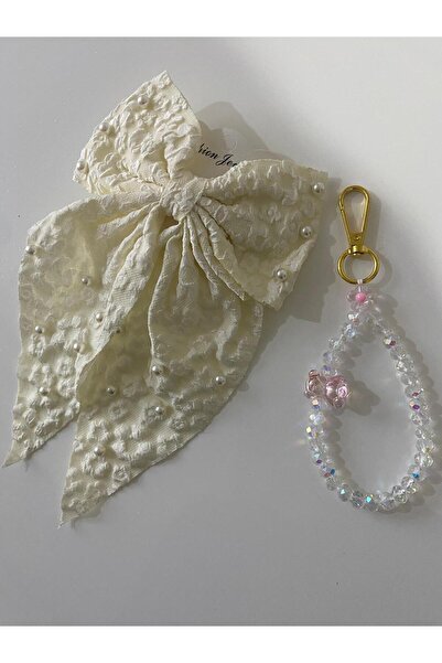 RSTM مشبك وسلسلة مفاتيح مزينة باللؤلؤ من بوتيك إنساي