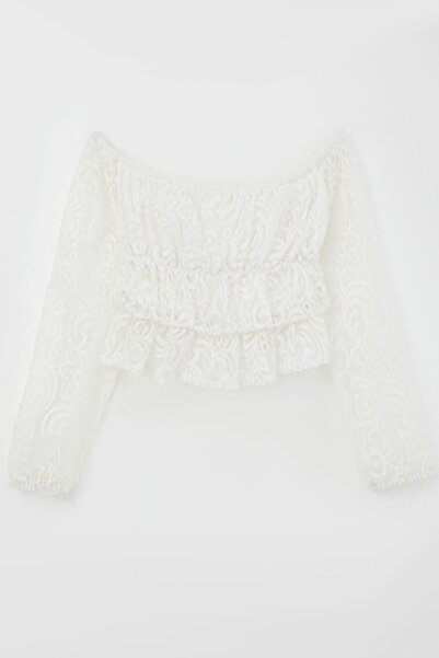 Breeze Μακρυμάνικη μπλούζα με δαντέλα για κορίτσια με λουλουδάτο σχέδιο 9-14 ετών, λευκό