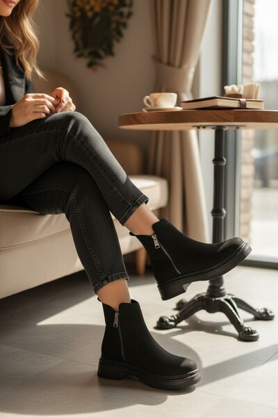 VeliKundura Le_Guzzi̇ Women's Nubuck Double Zipper Short Boots