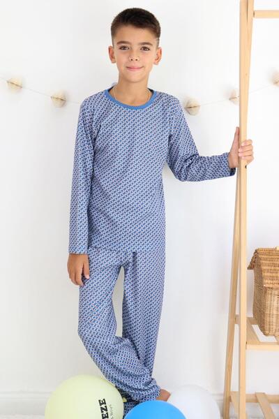 Breeze Set de pijamale pentru băieți cu model pătrat 9-12 ani, albastru