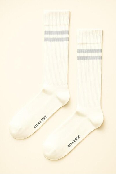 BONY SOCKS Unisex Stripe Patterned Ribbed Socks Gray