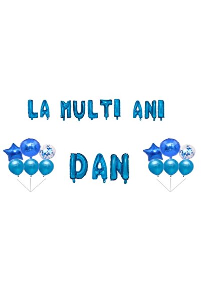 OEM Σετ μπαλονιών «Happy Birthday Dan» για διακόσμηση τούρτας, μπλε, 35 τεμάχια