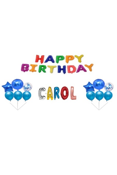 OEM Комплект балони "Честит рожден ден" за Карол, топери за торта, многоцветн...