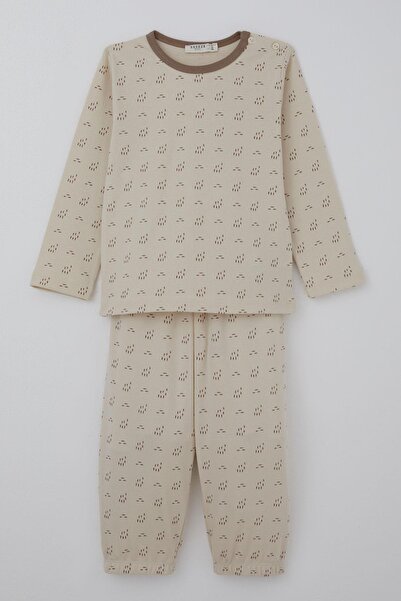Breeze Baby Boy Pajama Set Patterned with Elastic Waist 9 Months-3 Years, Beige