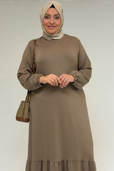 Eslina 52033 Plus Size Skirt Ruffled Modal Dress - Mink