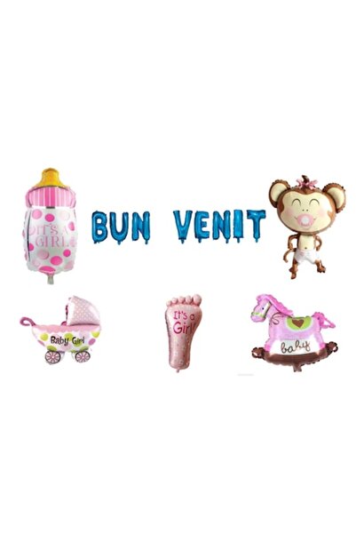OEM Set baloane de bun venit, pentru fetiță, decor tort, 14 buc, albastru