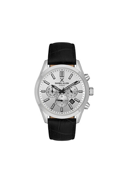 Daniel Klein Exclusive Black Leather Watch for Men DK.1.14212-1