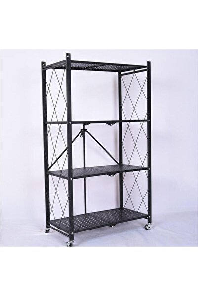 Tradeo Heavy-Duty 4-Tier Metal Storage Rack with Wheels – Foldable Shelving Unit, Size 127×72×34 cm