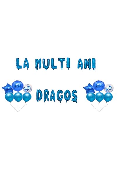 OEM Balloons Set 'Happy Birthday Dragos', Cake Topper, Blue, 35 pcs