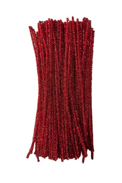 W-Design 100 Adet - Kırmızı Renkli Simli Şönil, Eğitici Şönil Seti, Tüylü Tel, 30 cm