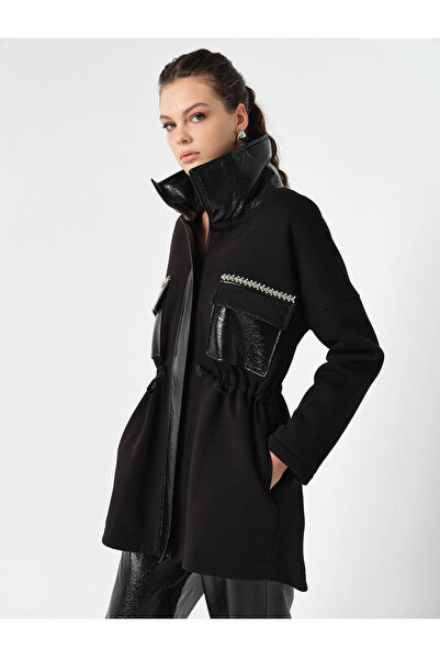 eski Fermuarlı suni deri detay hırka