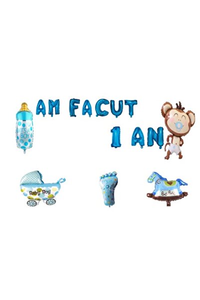 OEM Set baloane aniversare 1 an, „Am împlinit 1 an”, Albastru, Pentru băiețel...