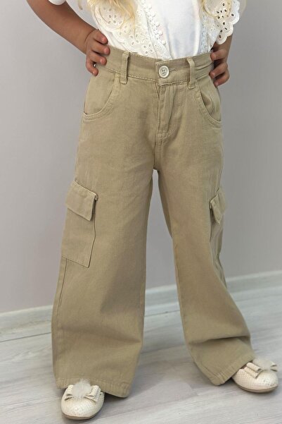 Breeze Girl's Gabardine Trousers Cargo Pocket Detailed 5-14 Years Old, Khaki Green