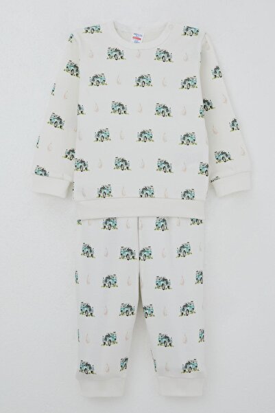 Breeze Baby Boy Pajama Set with Shoulder Patches, Adventure Themed Little Explorer, 4 Months-1 Year, Ecru