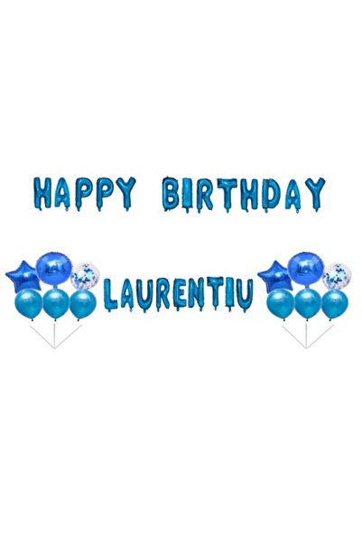 OEM Σετ μπαλονιών Happy Birthday Laurentiu, διακοσμητικό για τούρτα, μπλε, 35...