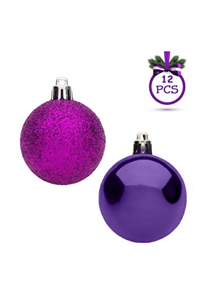 OEM Globuri de Crăciun mov strălucitoare cu sclipici Ø7cm - 12 buc
