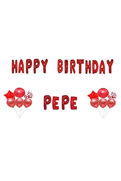 OEM Σετ μπαλονιών Happy Birthday Pepe, διακοσμητικό για τούρτα, κόκκινο, 35 τεμ.