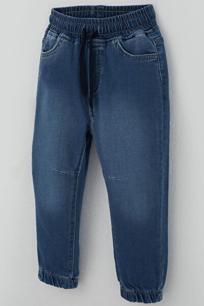 Breeze Pantaloni din denim pentru băieți, cu talie elastică, cu șireturi, 1,5-5 ani, albastru