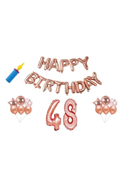 OEM Σετ μπαλονιών γενεθλίων, 48 ετών, «Happy birthday», ροζ χρυσό, διακοσμητι...