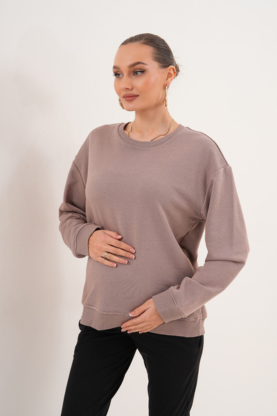 Miss Dünya Lissa Crew Neck 100% Cotton Maternity and Postpartum Basic Sweatshirt