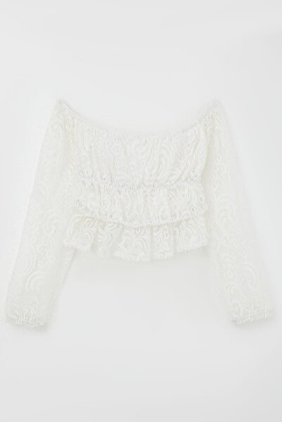 Breeze Μακρυμάνικη μπλούζα με δαντέλα για κορίτσια με λουλουδάτο σχέδιο 9-14 ετών, λευκό