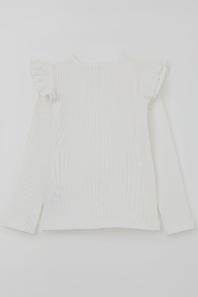 Breeze Μακρυμάνικο μπλουζάκι για κορίτσια με λεπτομέρεια στον ώμο με βολάν 5-10 ετών, εκρού