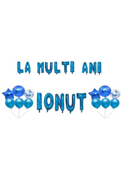 OEM Set de baloane „La mulți ani, Ionut”, decor tort, albastru, 35 buc