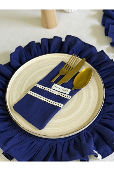 KaiAtelier 2 Pieces Deep Linen Lace Detailed 2-Compartment Spoon Holder / Nap...