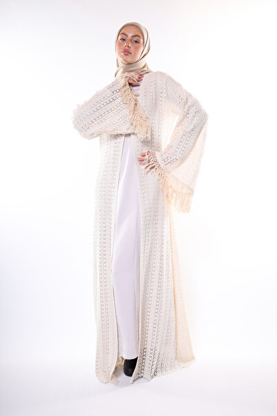 HARİKA WEAR Püskül detaylı beyaz file ABAYA