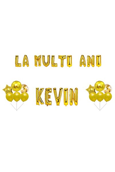 OEM Σετ μπαλονιών Happy Birthday Kevin, διακοσμητικό για τούρτα, χρυσό, 35 τεμ.