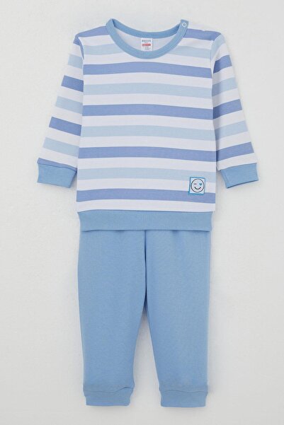 Breeze Baby Boy Pajama Set with Shoulder Patches, Love-Themed Emoji Emblem, 4 Months-1 Year, Mixed Colors