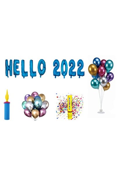 OEM Set baloane Hello 2022, decor tort, 70 buc, albastru