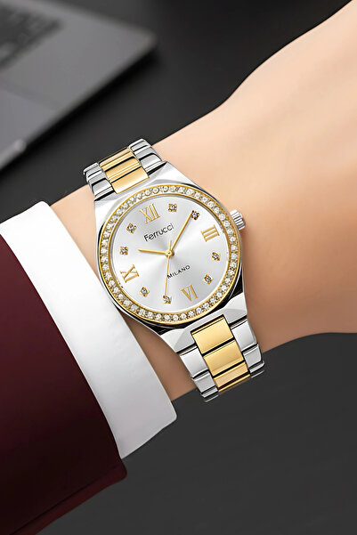 Ferrucci Steel Cord Steel Case Women Wrist Watch Silver-Gold Sdfer185