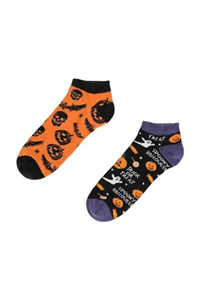 OEM Șosete scurte de Halloween negre și portocalii cu model de dovleac și fan...