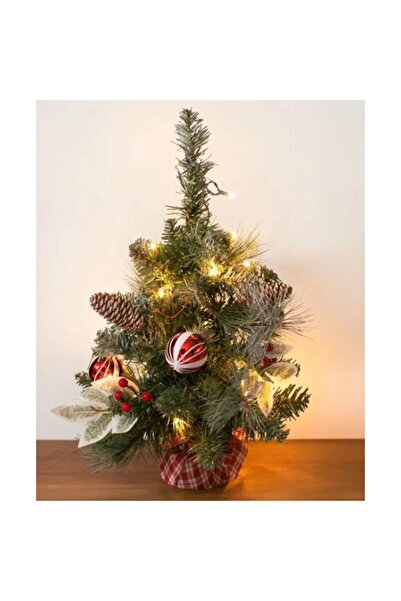 AB HOMES Christmas Decoration – 50 cm Mini Tree with Checkered Base & 20 Warm LED Lights