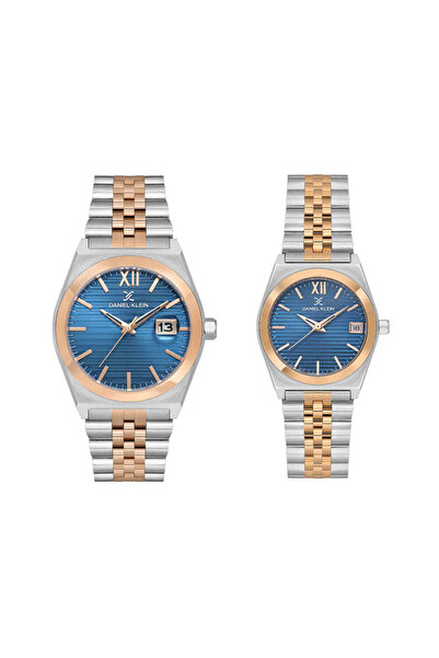 Daniel Klein Pair Silver and Rose Gold Stainless Steel Watch for Couple DK.1....