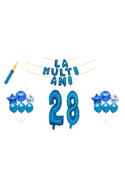OEM Σετ μπαλονιών για επέτειο, 28 χρόνια, Χρόνια Πολλά, μπλε, δώρο για τούρτα...