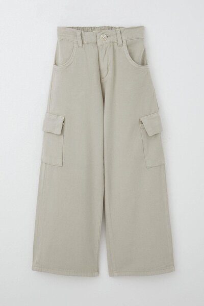 Breeze Girl's Gabardine Trousers Cargo Pocket Detailed 5-14 Years Old, Stone