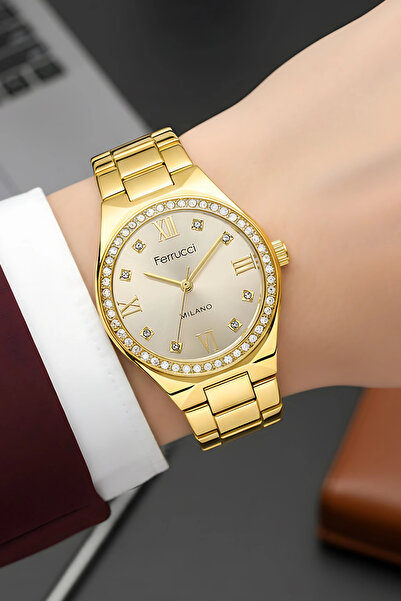Ferrucci Steel Cord Steel Case Women Wrist Watch Gold Sdfer185