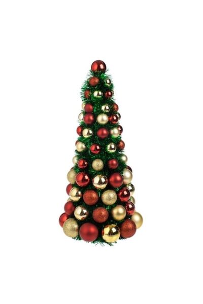 AB HOMES decorative Christmas tree, green tinsel, red & gold baubles, 45 cm
