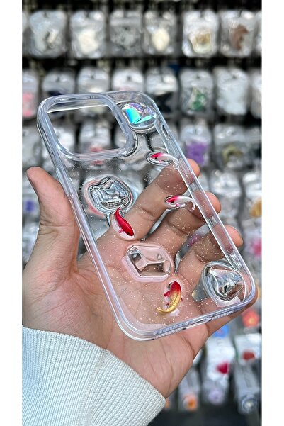 EDELFU iPhone 14 Pro and 15 Pro - Fish Pattern Stone Cover Glitter Transparent Silicone Phone Case