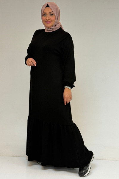 Eslina 52033 Plus Size Skirt Ruffled Modal Dress - Black